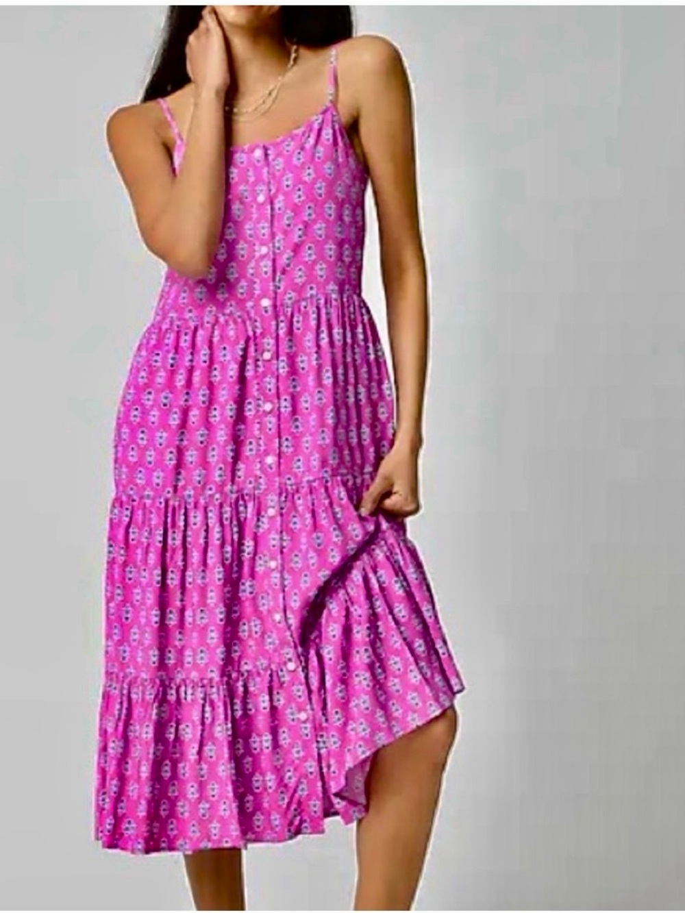 J. Crew Pink Floral Spaghetti-Strap Midi Dress